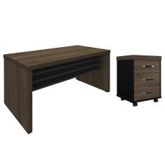 Mesa Para Escritório 160cm E Gaveteiro Com Rodízios Corp A06 Charuto/preto - Mpozenato