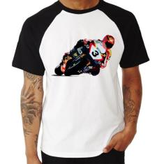 Camiseta Raglan Motorcycle Racing - Foca na Moda, Branco, Preto, GGG