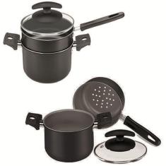 Cuscuzeira Caldeirão De Alumínio Black Tampa De Vidro Nº12