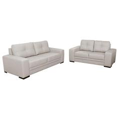 Jogo de Sofá 2 e 3 Lugares Sala de Estar Milano Couro Off White - Gran Belo