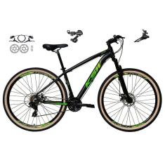   Bicicleta aro 29 Ksw Xlt 24v Câmbios Shimano Freios Hidráulicos Garfo com Suspensão Pneu Faixa Bege - Preto\Verde