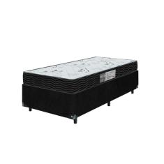 Cama Box Solteiro + Colchão D33 One Face -  56x88x188cm - Suede Preto