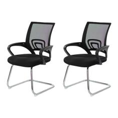 Kit 2 Cadeiras Escritório Basic Diretor Fixa Tela Mesh Preta Base Cromada
