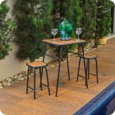 Conjunto De Mesa E 2 Bancos Preto P/Área Externa Jardim, MetalCromo, Tamanho único