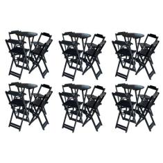 Kit 6 Jogos de Mesa Bistrô de Madeira com 4 Cadeiras Dobravel Ideal pa