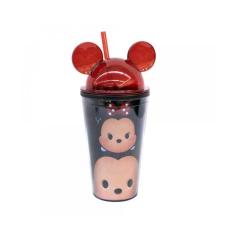Copo Preto Com Canudo E Orelhas Mickey e Minnie Tsum Tsum 450ml Disney