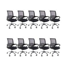 Kit 10 Cadeiras De Escritório Begonia Mesh Ergonômico Preto