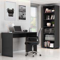 Kit 3 Peças com Cadeira para Escritório, Estante Livreiro e Escrivaninha Gávea Preto