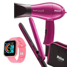 Kit Mini Secador De Cabelo Philco e Chapinha Pequeno Viagem Dobrável P