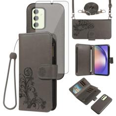 Asuwish Capa de celular para Samsung Galaxy A54 5G carteira com zíper destacável com protetor de tela de vidro temperado alça transversal flor porta-cartões A545G A 54 54A 4G G5 SM A546U mulheres