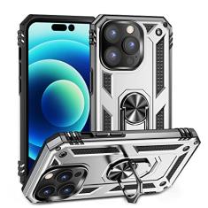 SORAKA Capa para iPhone 14 Pro com anel Capa iPhone 14 Pro Capa traseira de TPU macio com proteção contra impactos e PC rígido com placa de metal para suporte magnético para telefone em carro