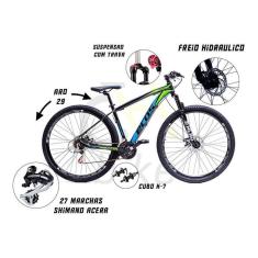Bicicleta Aro 29 Ecos 27 Marchas, Rodas K7 9v, Cambio Shimano Acera, Freios Hidráulicos E Suspensão-Unissex