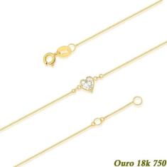 Pulseira Adulto Ouro 18K 0,750 Coração De Zircônia 5mm - 20cm Branca -