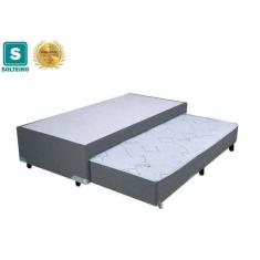 Cama Box Casal Suede Cinza Com Colchão Auxiliar De Espuma D28 + colchão mola 20cm