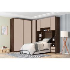 Guarda Roupa Solteiro de Canto Nogueira Dourado com Connect Prime Plus Luciane Móveis