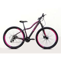 BICICLETA ARO 29 KSW MWZA FEMININO ALTUS 24v E TRAVA PRETO COM ROSA 17