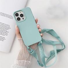 Estojo macio de silicone líquido para cordão transversal de luxo para iPhone 13 12 Mini 11 Pro XR X XS Max 7 8 plus SE 2020 Capa para alça de ombro, azul claro, para iPhone 12 Mini