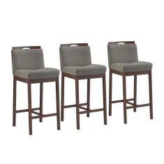 Conjunto 3 Banquetas Madeira Maciça Dani Castanho Tec Linho