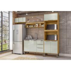 Cozinha Modulada Verace 4 Peças com Aéreo 1200 Porta de Vidro Marrocos/Off White