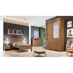 Guarda Roupa Solteiro com Espelho 2 Portas 6 Gavetas - Buriti-Cumaru - Móveis Novo Horizonte