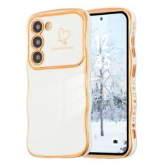 DEFBSC Capa para Samsung Galaxy S22 Plus, moldura encaracolada em forma de onda fofa capa de coração de amor para meninas e mulheres, proteção completa para lente de câmera macia durável TPU à prova