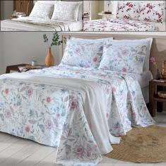 Jogo de Cama Queen 4 peças Lençol com Elástico 100% Algodão Percal 130 Fios 158x198x35cm - Dohler