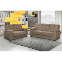 Conjunto de Sofá Luxemburgo 3 e 2 Lugares Tecido Suede Amassado Castor
