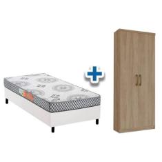 Cama Box Solteiro CRC + Pérola Polar + Armário Multiuso Margarida Rúst