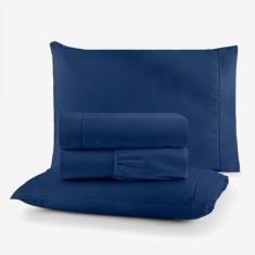 Jogo de Lençol 400 Fios Casal 4 Peças em Ponto Palito (Azul)