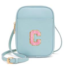 Viverte Bolsa infantil com inicial transversal para meninas, 3 bolsos, couro PU, bolsa transversal para presente personalizado para meninas adolescentes, Azul gelado, One Size