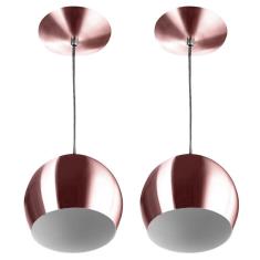 Kit 2 Lustres Pendente Bola Media Alumínio 23cm Gold Rose