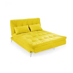 Sofá Cama Versátil 3 Lugares Império Reclinável Casal Pés De Alumínio Amarelo 374