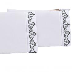 Jogo Lençol Quarto Casal Queen Bordado 3peças Branco Petróleo