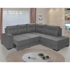 sofá de canto retrátil holanda tecido suede pluma cinza - Sofá Casa