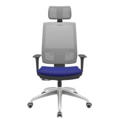 Cadeira Office Brizza Tela Cinza Com Encosto Assento Aero Azul RelaxPl