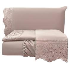 Jogo Cama Lençol Detail King Bordado Guipir Bordado Inglês