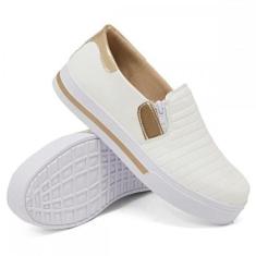 Tênis Slip On Feminino Liso Com Zíper Lateral Calce Fácil-Feminino