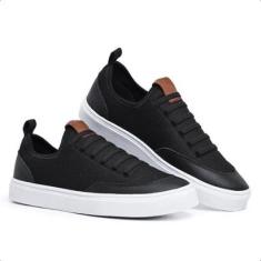 Tenis Sapatenis Masculino Preto Casual Cano Baixo Nylon Sola Reta Leve Confortável-Masculino