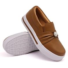 Tênis Slip On Feminino Elástico Sola Tratorada e Pedraria Moderno Dia 