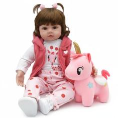 Bebê Reborn Realista Corpo de Silicone Com Pelucia New Happy