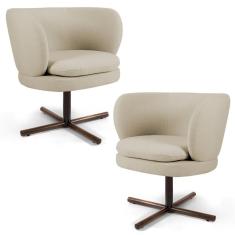 Kit 2 Poltronas Decorativas Melissa Base Xis Giratória Linho Bege Domi Móveis