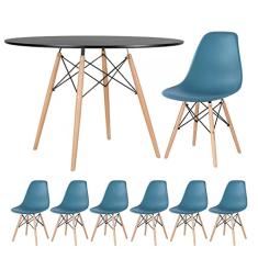 Loft7, KIT - Mesa redonda Eames 120 cm preto + 6 cadeiras Eiffel DSW turquesa