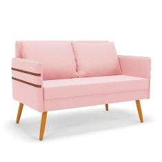 Namoradeira 02 Lugares Mari Suede Rosa Bebê Castanho