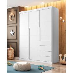 Guarda Roupa Branco 3 portas e 4 gavetas Pérola Branco  - Phoenix Baby