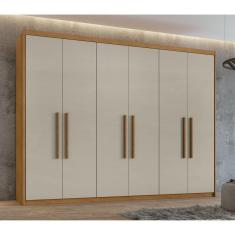 Guarda-Roupa 6 Portas 5 Gavetas Áries Amêndoa Clean/Off White