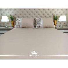 Jogo De Cama Casal 3 Pçs Em Malha 100% Algodão Bege