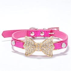 Colar De Gato De Strass Brilhante Com Incrustação De Strass Colar De Gato De Couro PU Colar De Gato Personalizado Ajustável,rosa,XS 20-26CM
