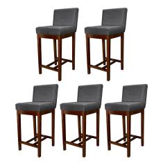 Kit 5 Banquetas Média Lisboa Madeira Capuccino Suede Cinza CCS