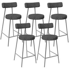 Kit 05 Banquetas Baixa Para Cozinha Sala De Jantar Bar Bancada Milão L02 Linho Chumbo