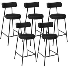 Kit 05 Banquetas Baixa Para Cozinha Sala De Jantar Bancada Milão L02 Couríssimo Preto